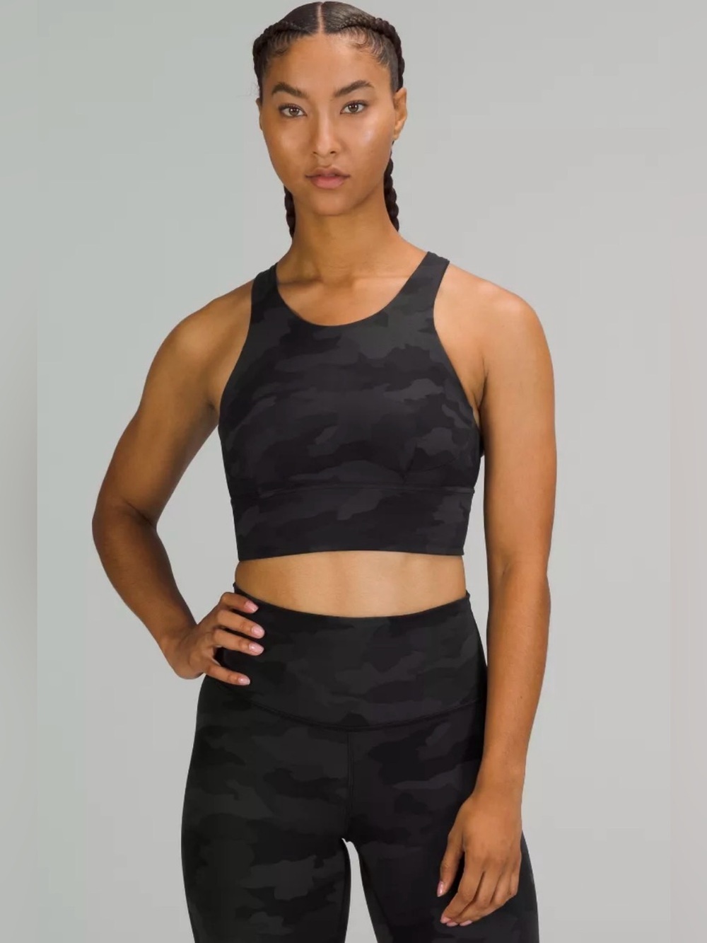 Lululemon Wunder Train Longline Bra Medium Support C/D Cup Camo Coal Multi , 4